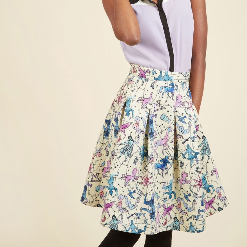 Modcloth Constellation Print Pleated Skirt, NWOT